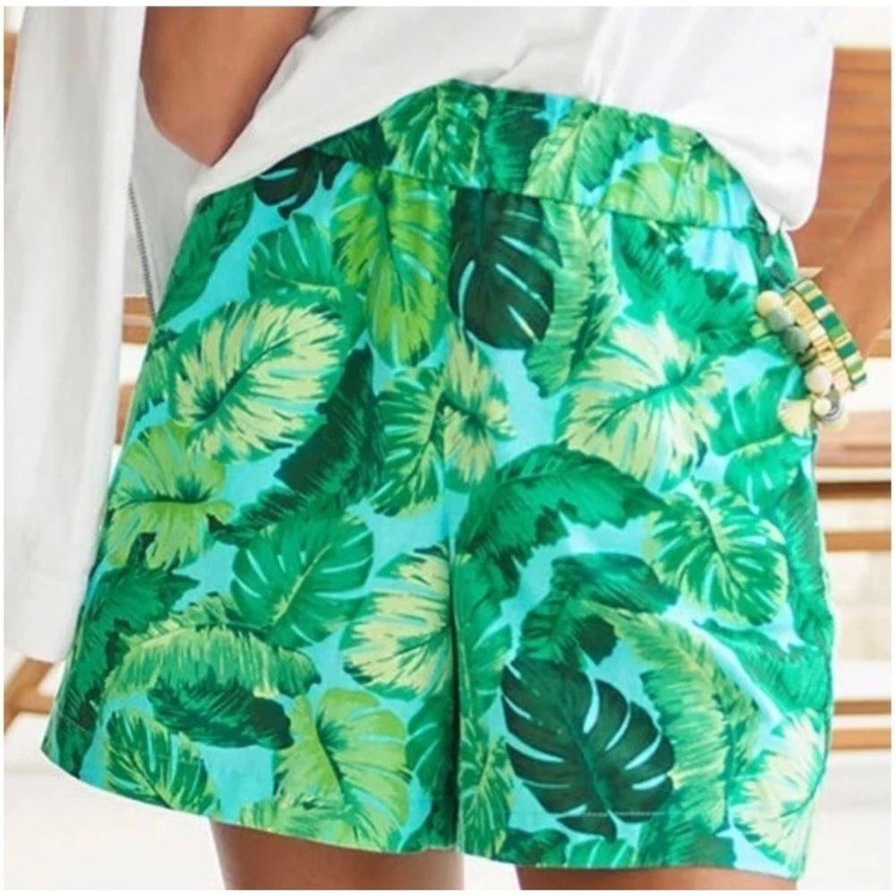 Talbots Linen Nantucket Paperbag 6" Shorts Palm Leaf Tropical Casual Pull On 1X